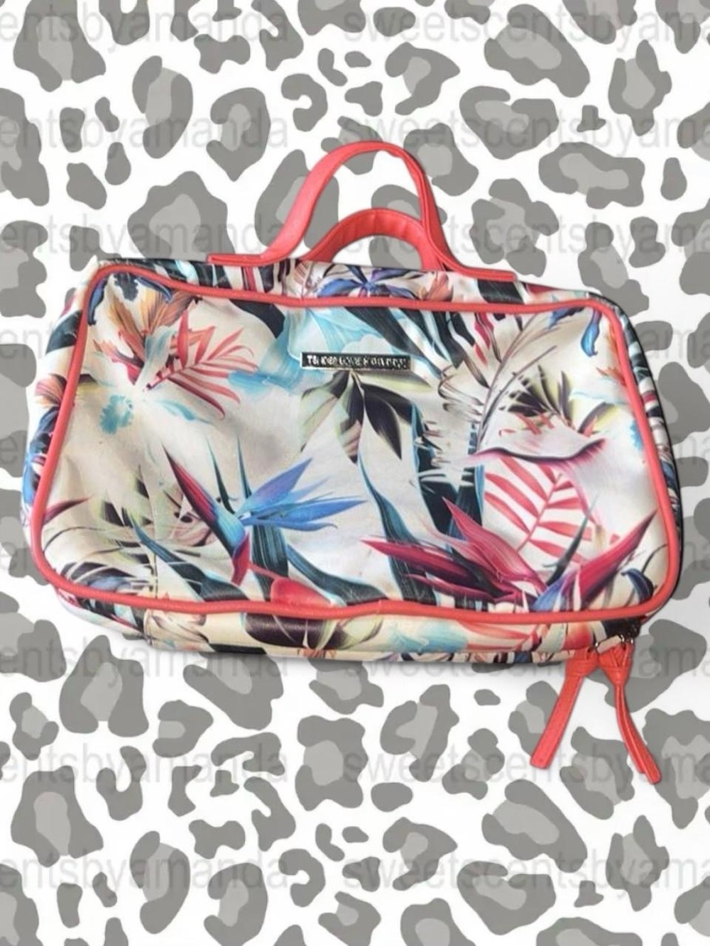 Ted Baker Coral-Trim Tropical Floral Travel Cosmetic Case